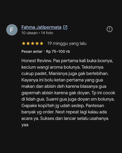 Testimoni pelanggan 4 Bolu Ketan Hitam Bogor