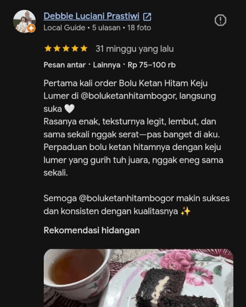 Testimoni pelanggan 5 Bolu Ketan Hitam Bogor
